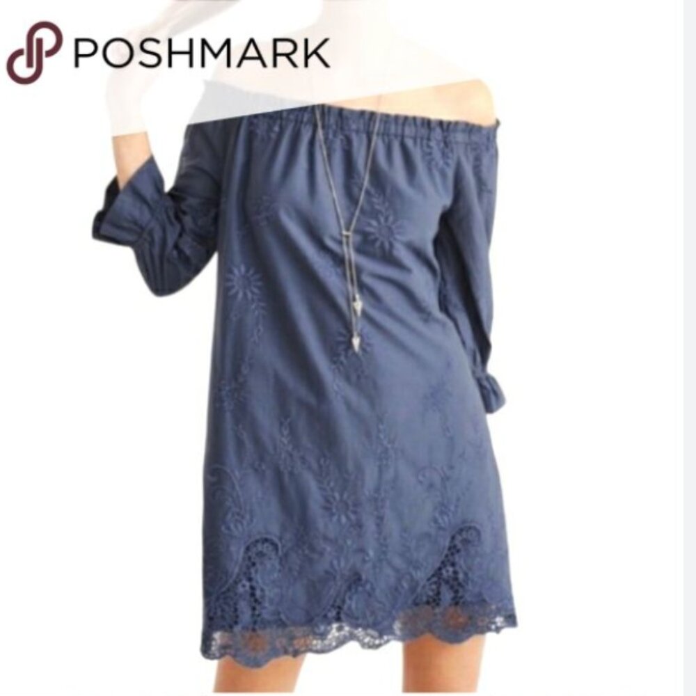 Abercrombie & Fitch | Off Shoulder Embroidered Boho Mini Dress  | Sz S